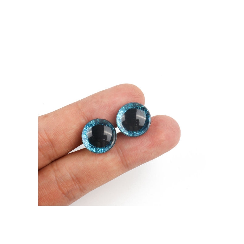 4 Yeux de sécurité 14 mm à paillettes bleus...