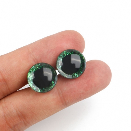 4 Yeux de sécurité 9 mm à paillettes verts pour amigurumi (2 paires)