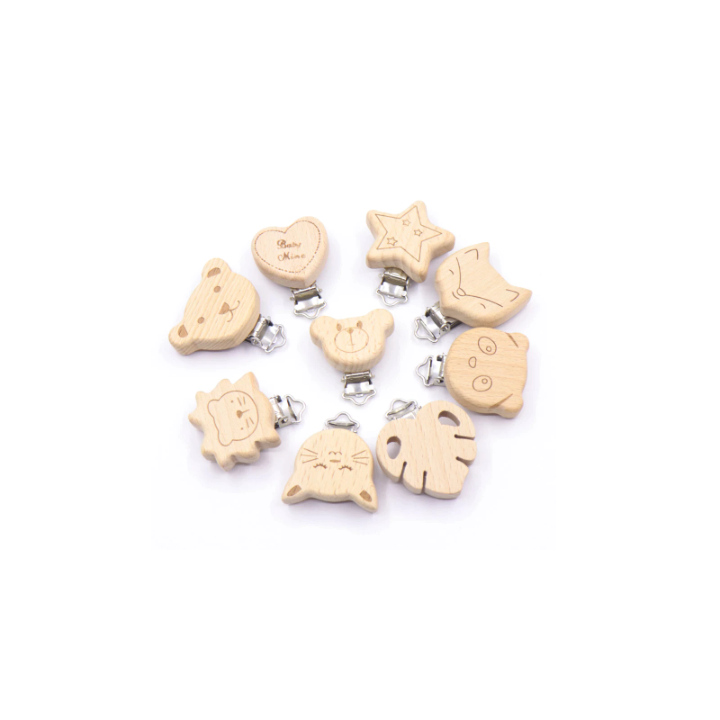 Attache tétine en bois - dinosaure