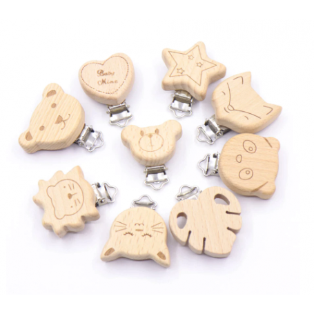 Attache tétine en bois - dinosaure