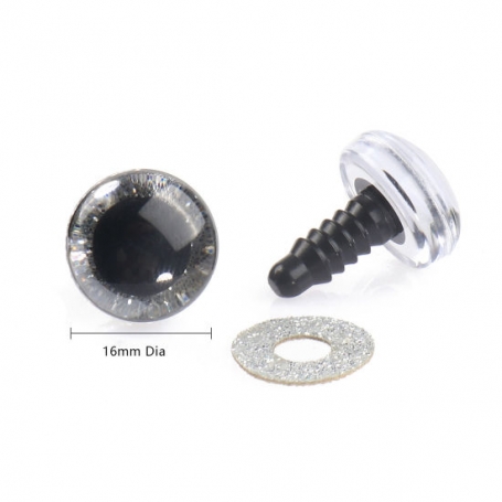 4 Yeux de sécurité 16 mm à paillettes argent pour amigurumi (2 paires)