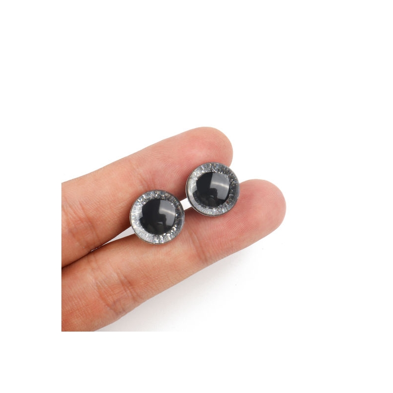 4 Yeux de sécurité 9 mm à paillettes argent...