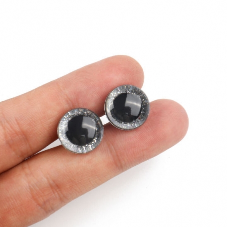 4 Yeux de sécurité 14 mm à paillettes argent pour amigurumi (2 paires)