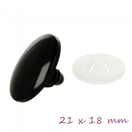 Paire de yeux de sécurité pour amigurumi ovales noirs 21 mm à clipser