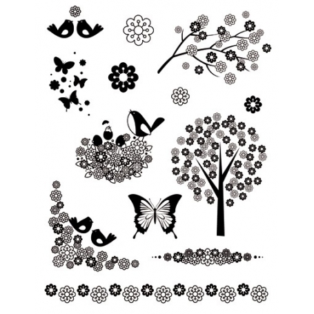 Tampons Clear "fleurs et oiseaux" Arttemio