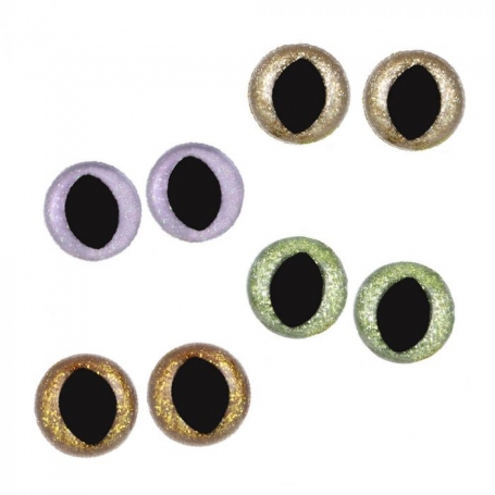 4 Yeux de sécurité "chat" 12 mm à paillettes jaune doré pour amigurumi (4 paires)
