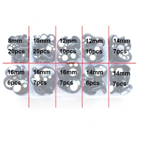 Assortiment de 100 Yeux de sécurité kawaii ronds pour amigurumi et doudous