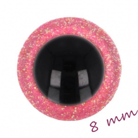4 Yeux de sécurité 8 mm à paillettes roses pour amigurumi (2 pairess)