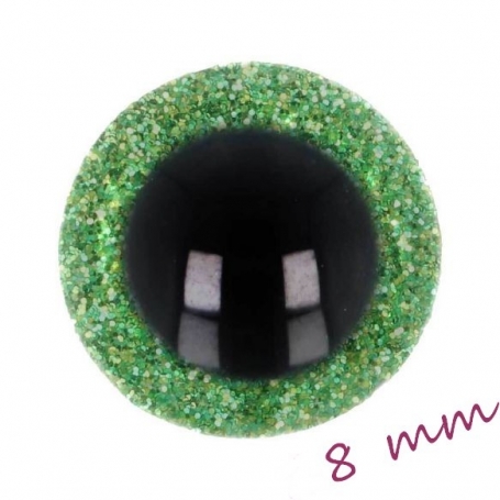 4 Yeux de sécurité 8 mm à paillettes verts pour amigurumi (2 paires)