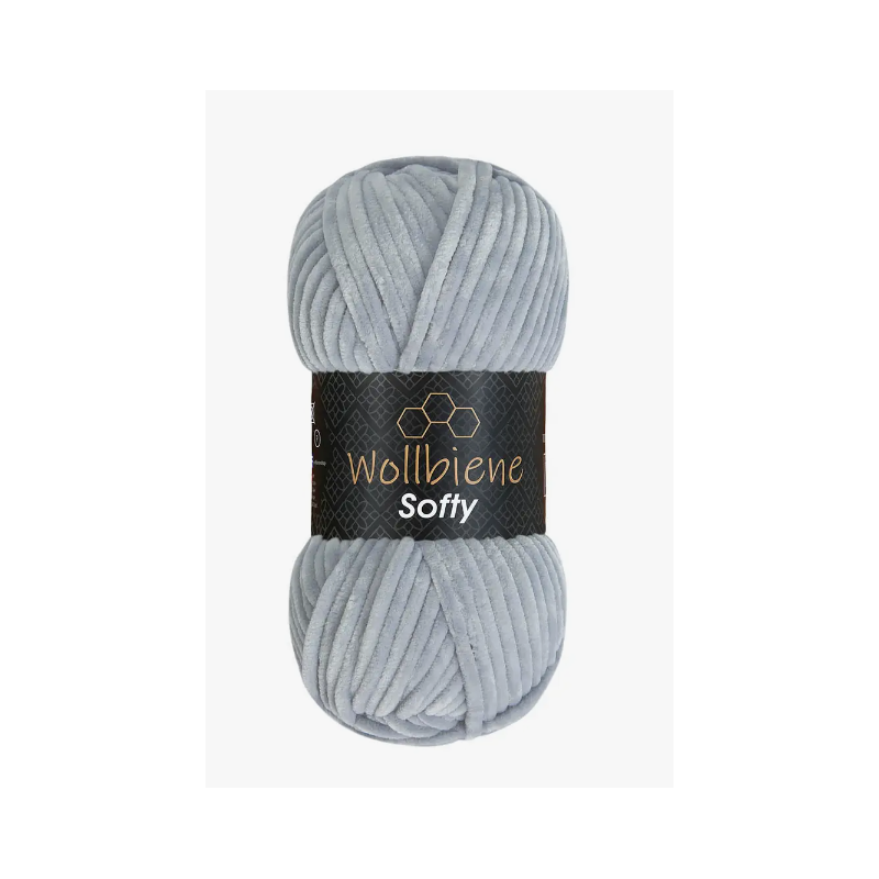 Fil chenille gris argenté Softy Wollbiene