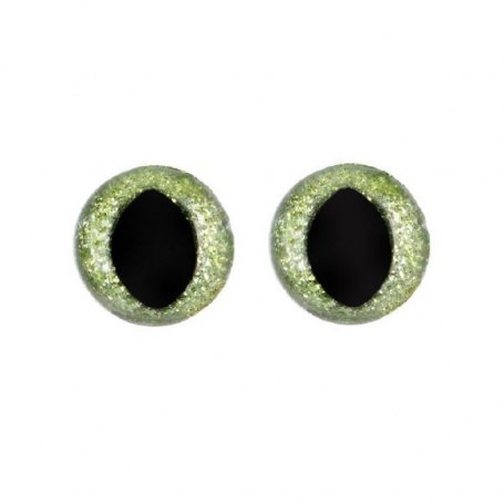 2 Yeux de sécurité "chat" 18 mm à paillettes verts pour amigurumi (1 paire)