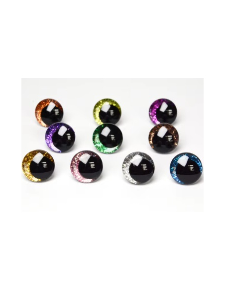 2 Yeux de sécurité "qui louchent" 18 mm à paillettes bleus pour amigurumi (1 paire)