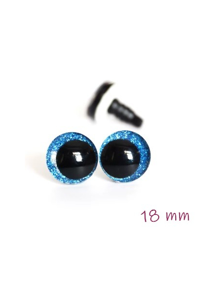 2 Yeux de sécurité "qui louchent" 18 mm à paillettes bleus pour amigurumi (1 paire)
