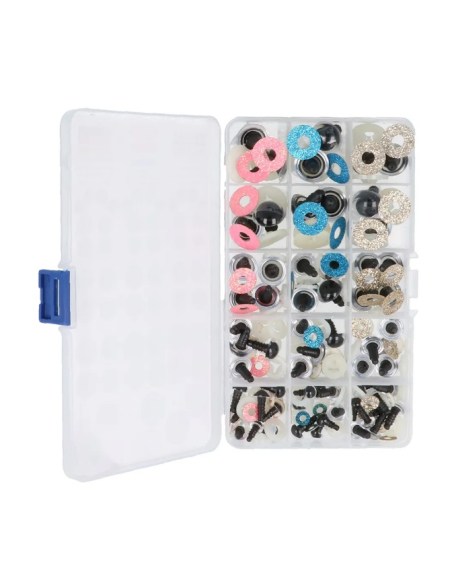 Assortiment 60 Yeux de sécurité 8 à 18 mm pailletés pour amigurumis