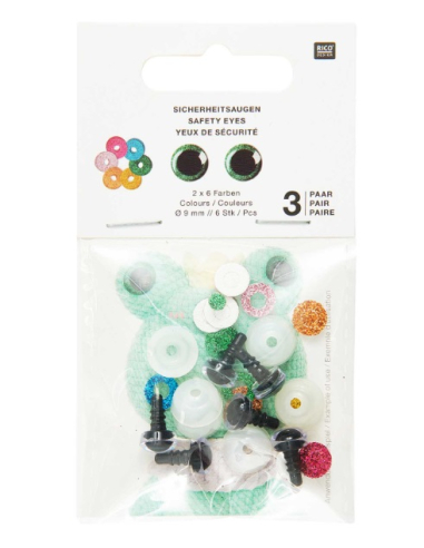 6 Yeux de sécurité 9 mm 6 couleurs Rico Design...