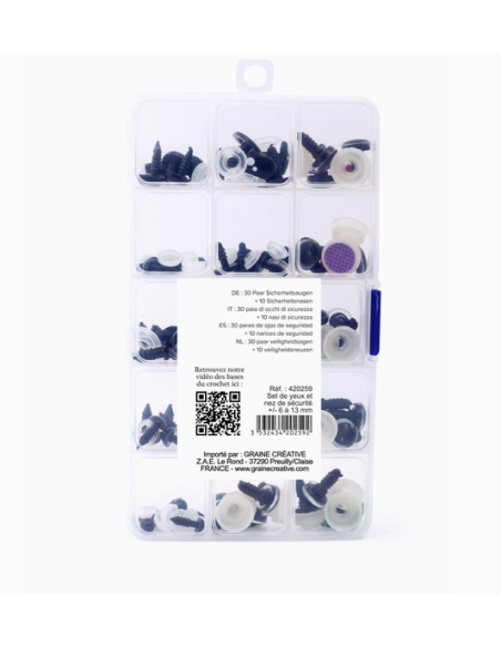 Assortiment 60 Yeux et 10 nez de sécurité pour amigurumis Graine Créative