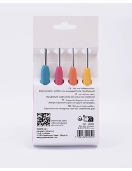 Lot 4 crochets ergonomiques pour amigurumis Graine Créative