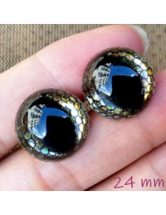 2 Yeux de sécurité "dragon" 24 mm à paillettes dorés pour...