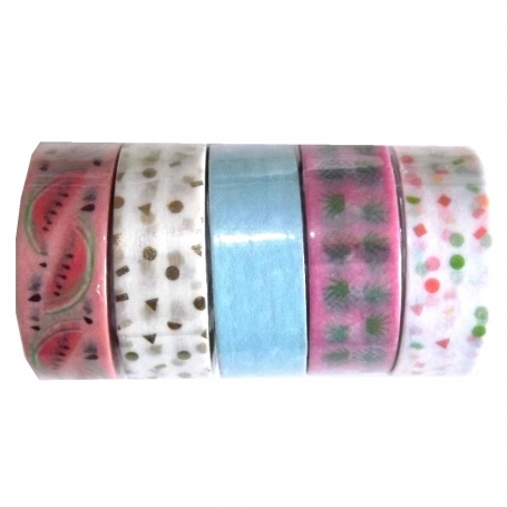 Lot de 5 rouleaux de masking tape "Tropical Spring" ananas - Rico Design