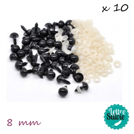 10 Yeux de sécurité pour amigurumi et doudous 8 mm