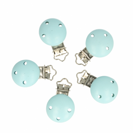 attache tétine en bois bleu