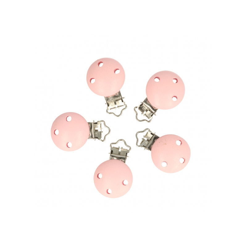 attache tétine en bois rose