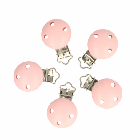 attache tétine en bois rose