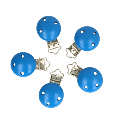 attache tétine en bois bleu