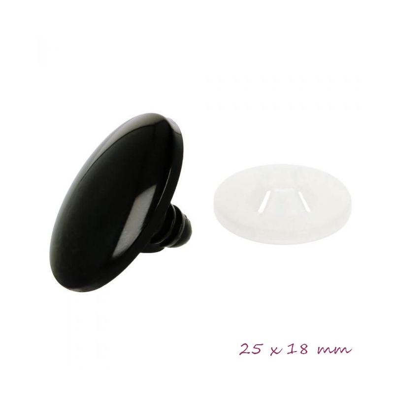 une paire de yeux de sécurité pour amigurumi ovales noirs 25 mm à clipser
